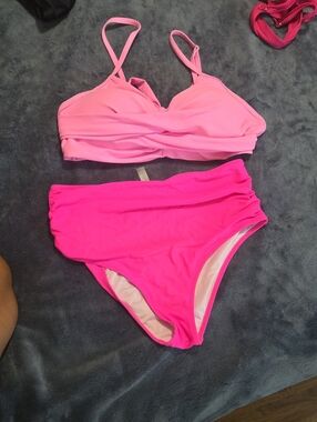 Pink Two-Piece Bikini Set - Twist Front Top